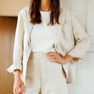 Jesse Kamm 100% Linen Blazer Cream White Lazy Blazer Oversized Size XS